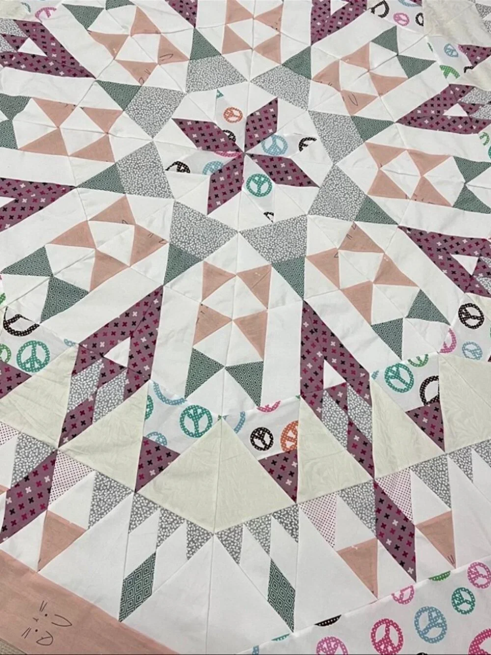Handmade Fairy Alaska Patchwork Cotton Quilt Top/Topper Machine pieced 86x86”